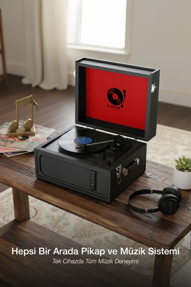 Retro Bluetooth Pikap Speaker 3 Hızlı Plak Çalar Kahve