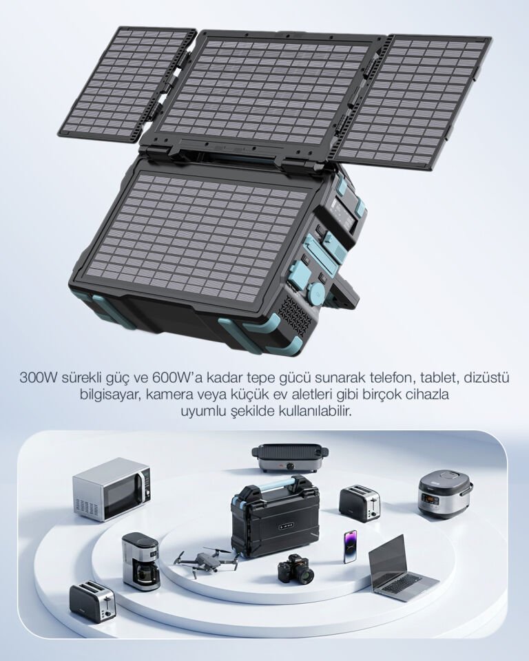 Entegre 30W Güneş Panelli 300W Taşınabilir Güç İstasyonu