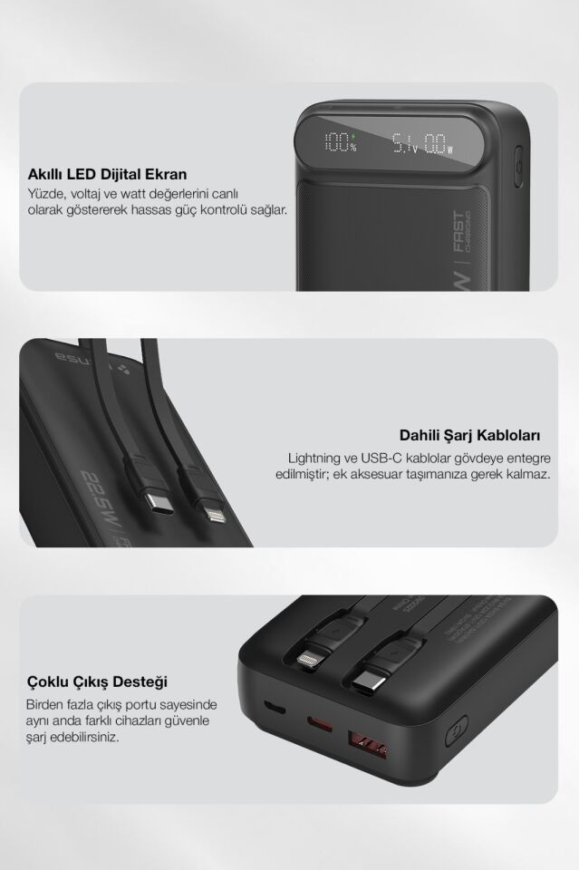 20.000 mAh Hızlı Şarj Powerbank