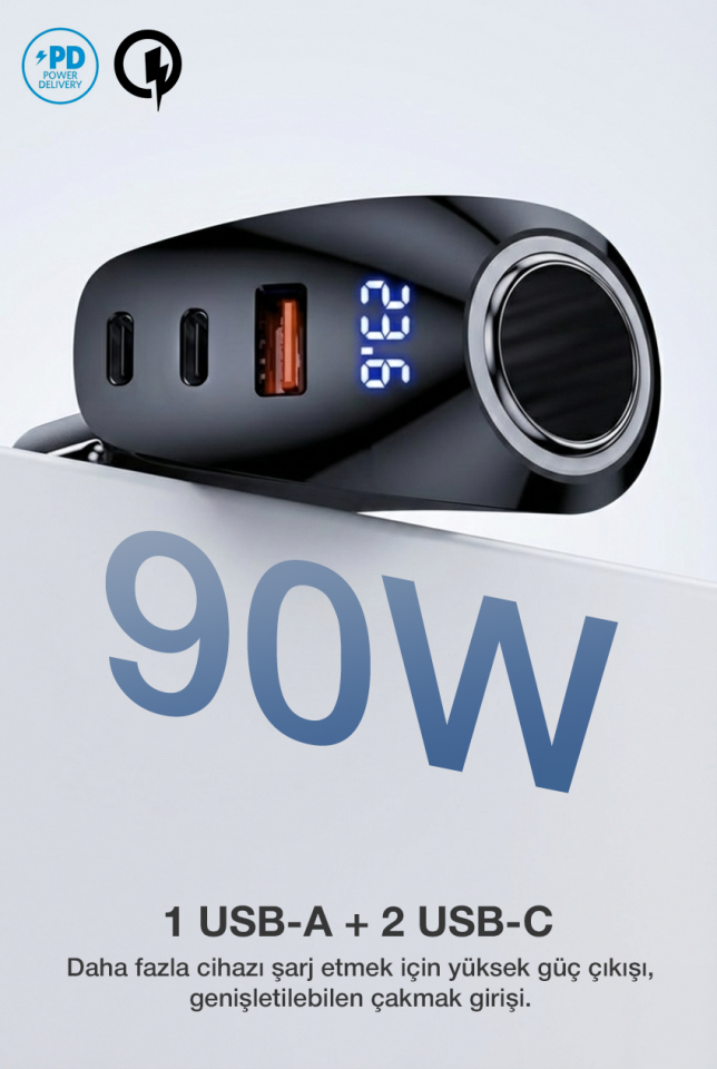 90W Çok Portlu Araç Şarj Cihazı