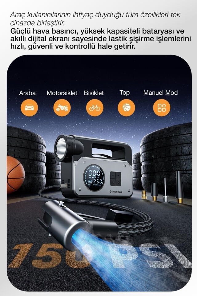Akü Takviye Cihazı ve Akıllı Hava Pompası 150 PSI - 16.000mAh