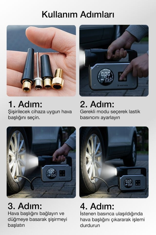 Akü Takviye Cihazı ve Akıllı Hava Pompası 150 PSI - 16.000mAh