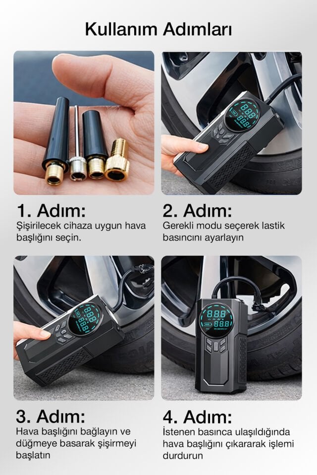 Akü Takviye Cihazı ve Akıllı Hava Pompası 150 PSI - 12.000mAh
