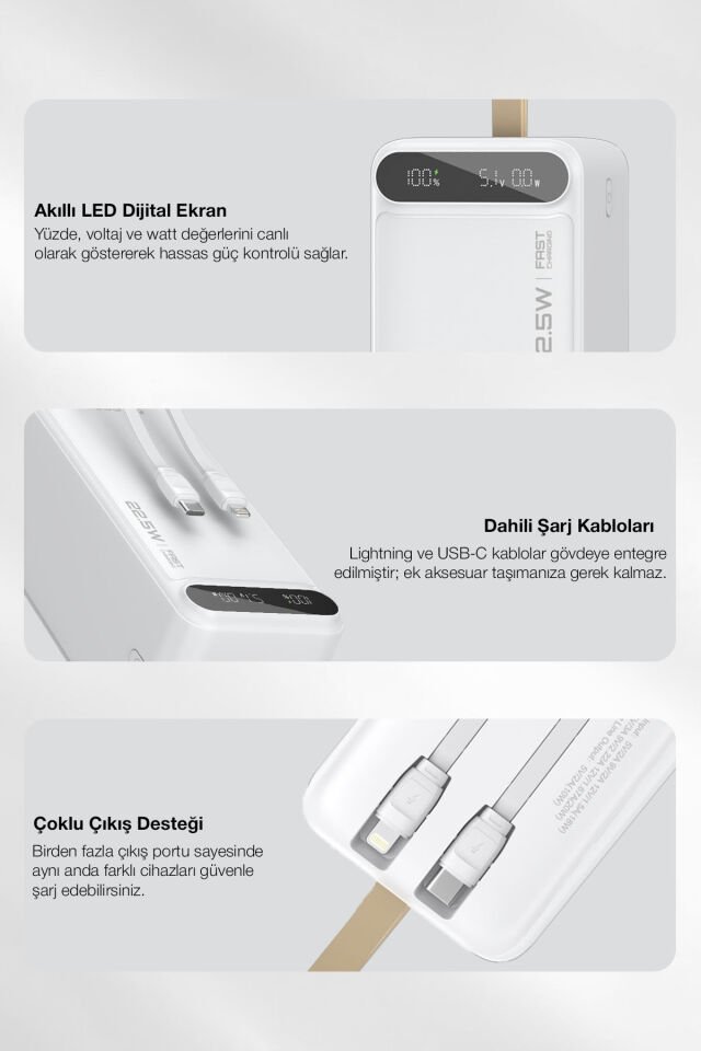 50.000 mAh Hızlı Şarj Powerbank Beyaz