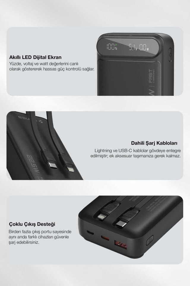 20.000 mAh Hızlı Şarj Powerbank Siyah
