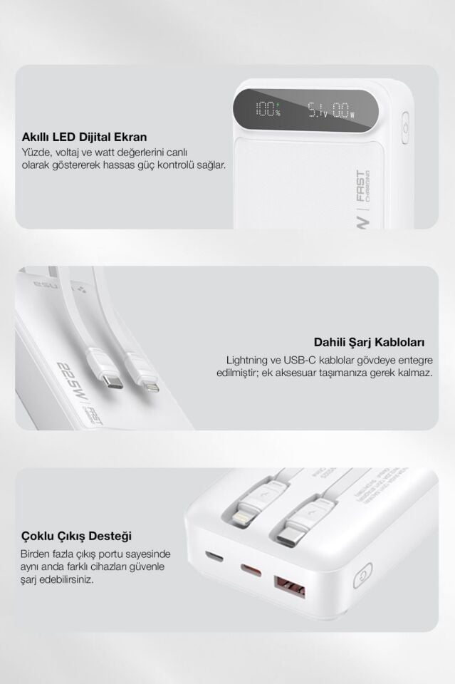 20.000 mAh Hızlı Şarj Powerbank Beyaz
