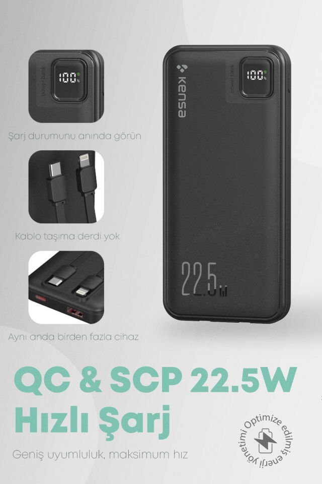 10.000 mAh Hızlı Şarj Powerbank Siyah