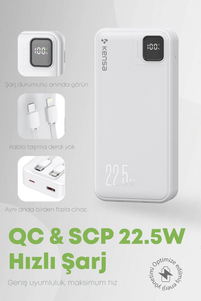 20.000 mAh Hızlı Şarj Powerbank Beyaz