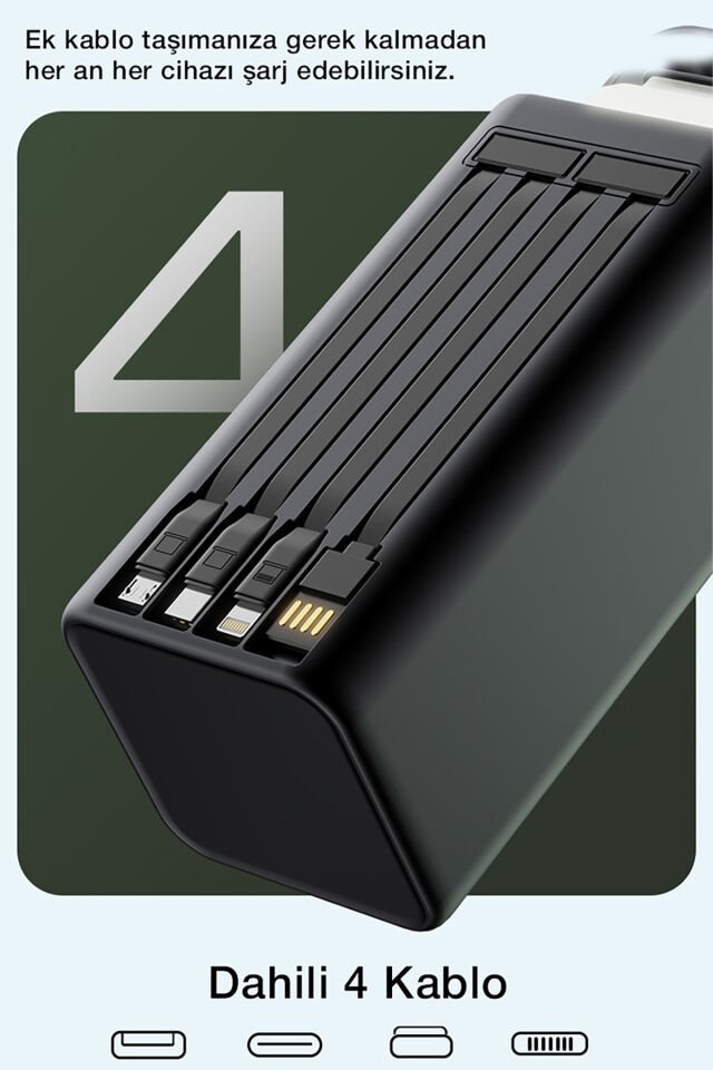 50.000 mAh Outdoor Işıklı Hızlı Şarj Powerbank Siyah