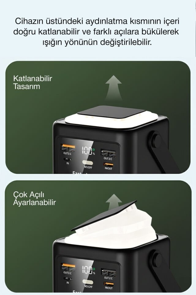 50.000 mAh Outdoor Işıklı Hızlı Şarj Powerbank Siyah