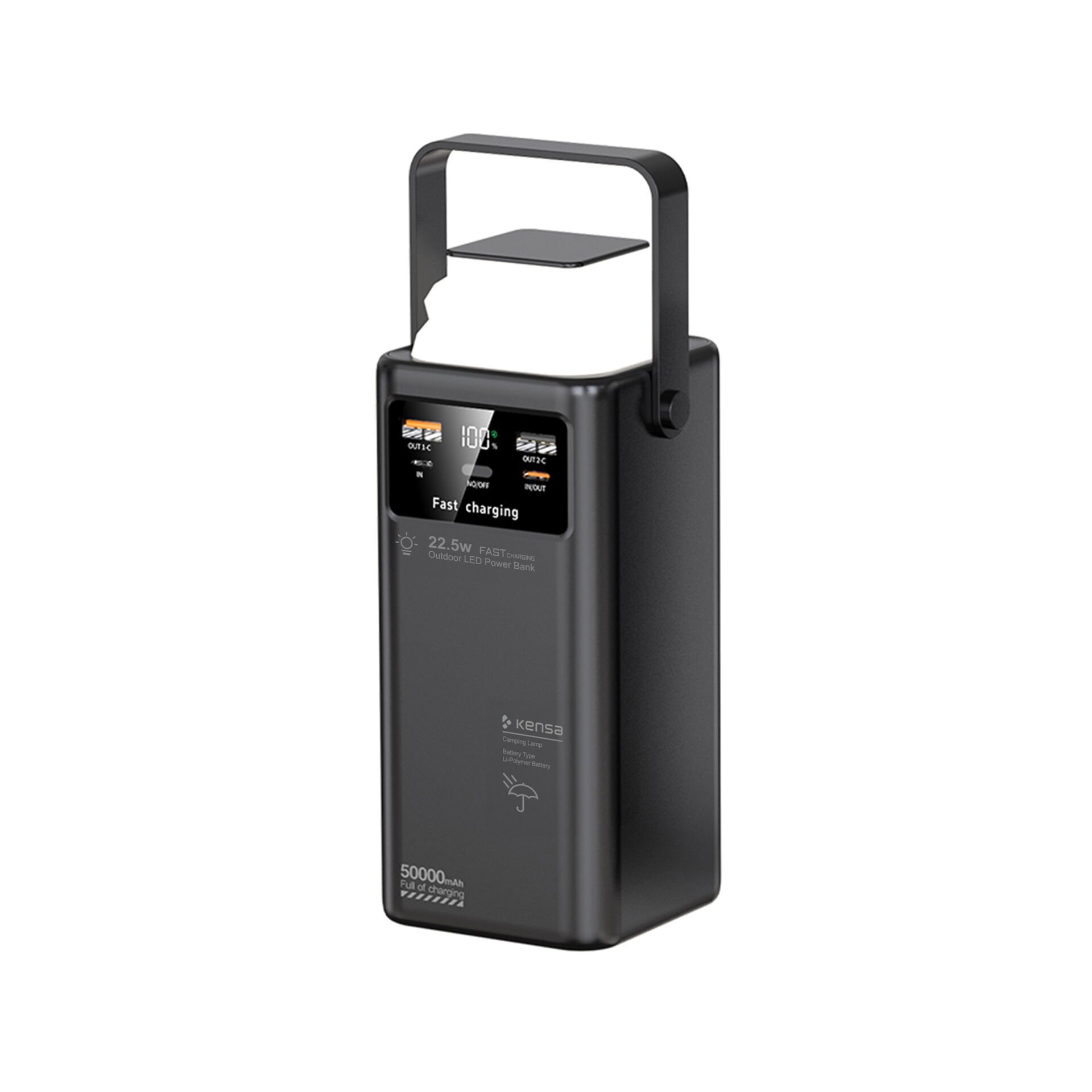 50.000 mAh Outdoor Işıklı Hızlı Şarj Powerbank Siyah