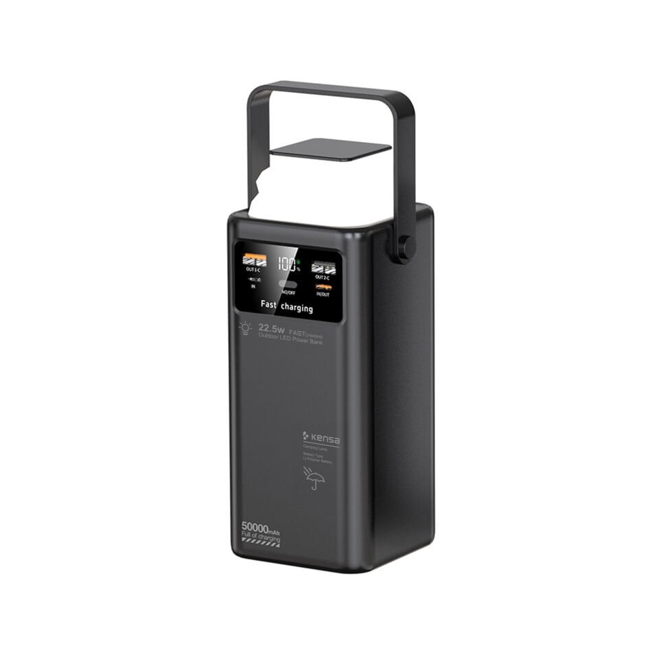 50.000 mAh Outdoor Işıklı Hızlı Şarj Powerbank Siyah