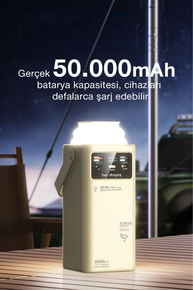 50.000 mAh Outdoor Işıklı Hızlı Şarj Powerbank Antik Beyaz