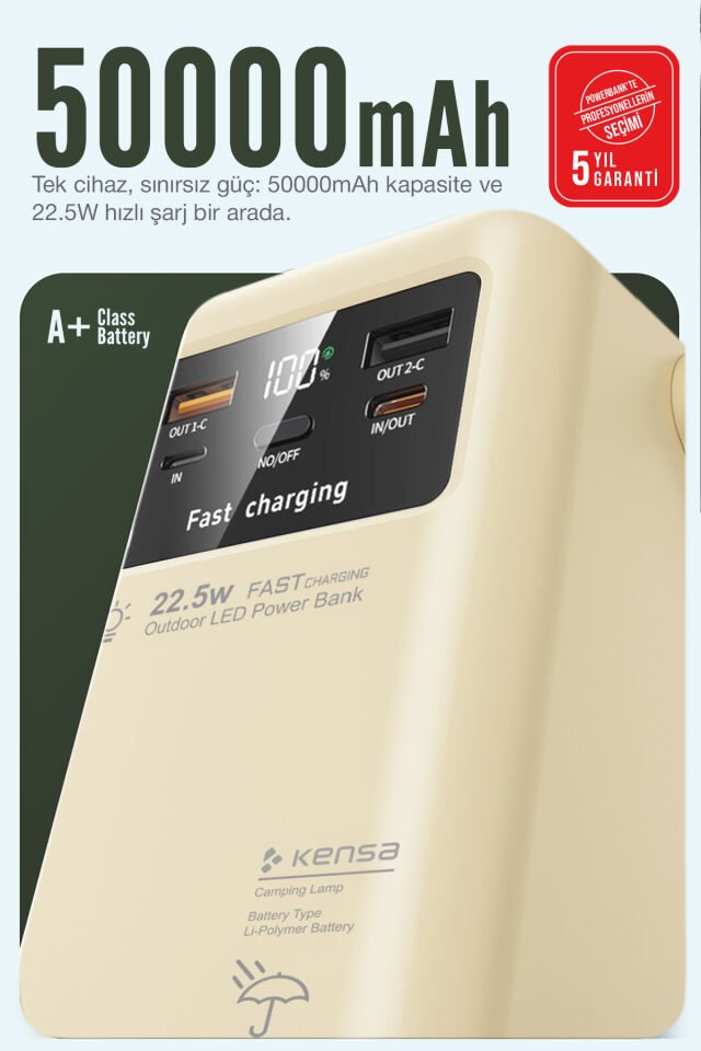 50.000 mAh Outdoor Işıklı Hızlı Şarj Powerbank Antik Beyaz
