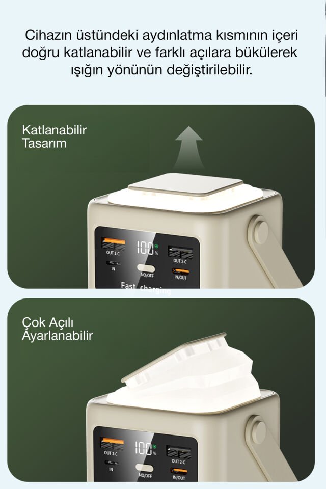 50.000 mAh Outdoor Işıklı Hızlı Şarj Powerbank Antik Beyaz