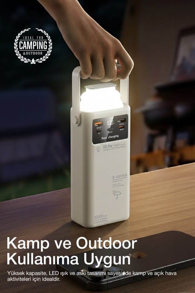 30.000 mAh Outdoor Işıklı Hızlı Şarj Powerbank Antik Beyaz