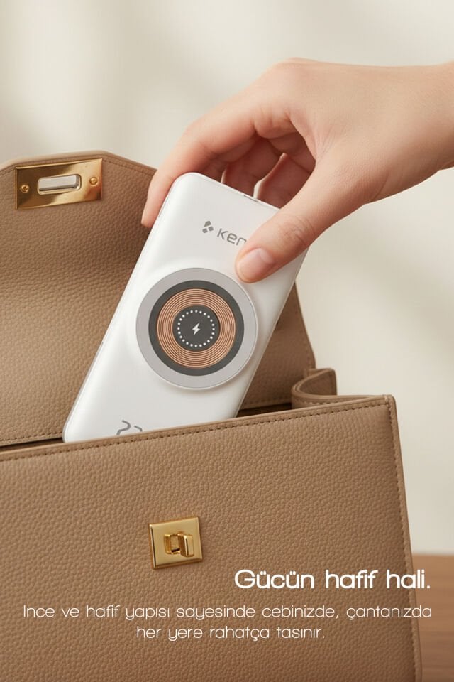 10.000 mAh Dahili Kablolu Wireless Hızlı Şarj Powerbank Beyaz