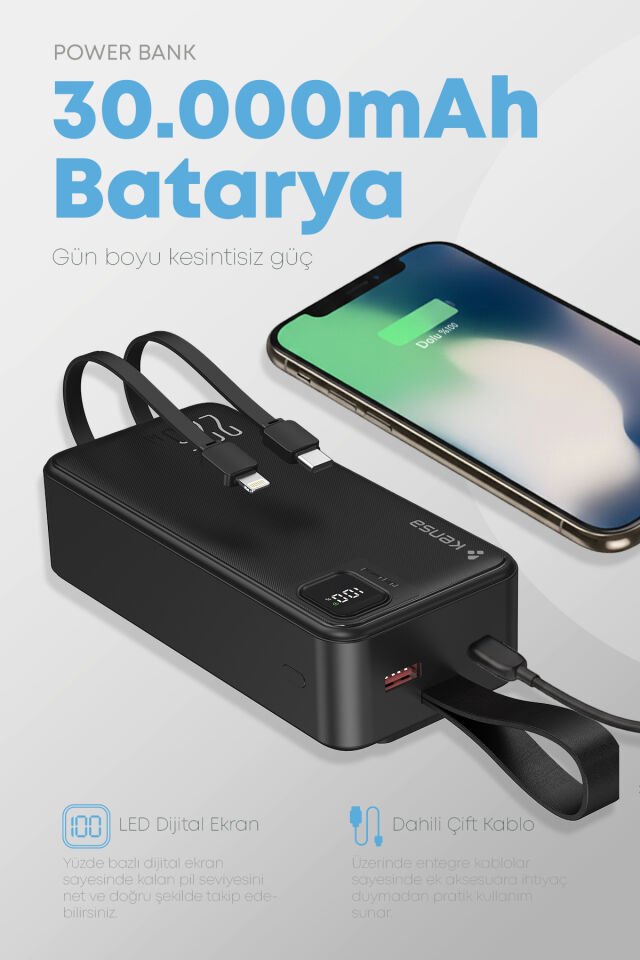 30.000 mAh Hızlı Şarj Powerbank Siyah
