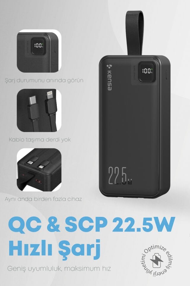 30.000 mAh Hızlı Şarj Powerbank Siyah