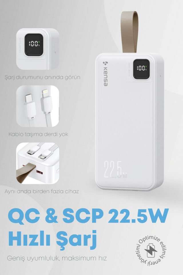 30.000 mAh Hızlı Şarj Powerbank Beyaz
