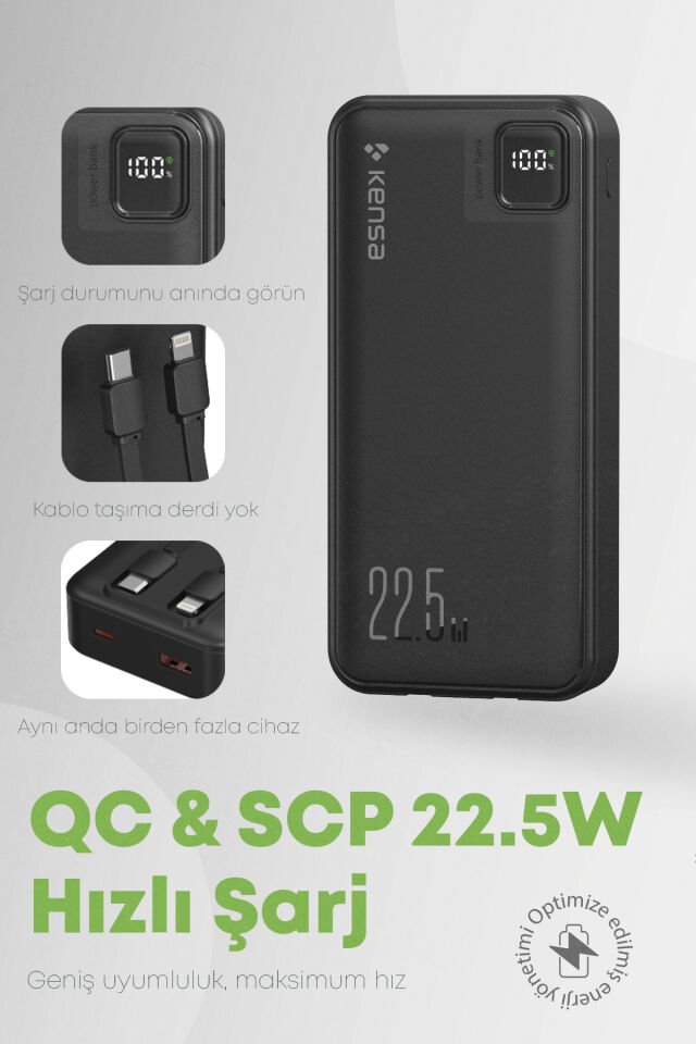 20.000 mAh Hızlı Şarj Powerbank Siyah