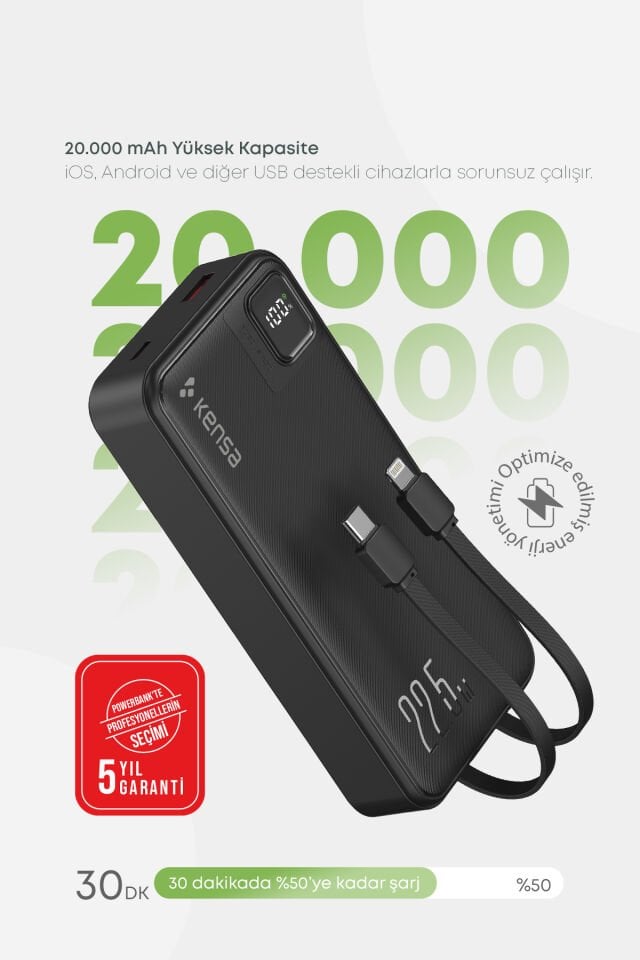 20.000 mAh Hızlı Şarj Powerbank Siyah
