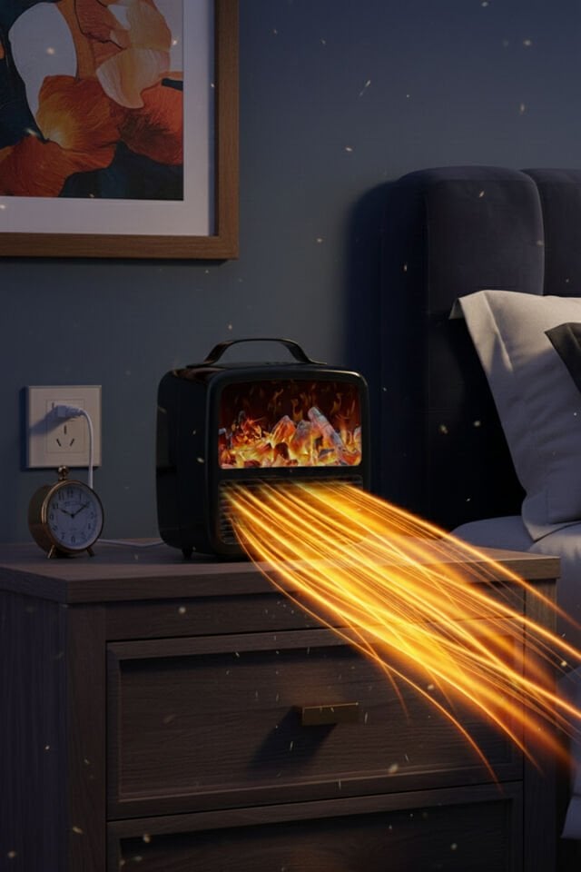 2000W 3D Alev Efektli Mini Elektrikli Isıtıcı Siyah