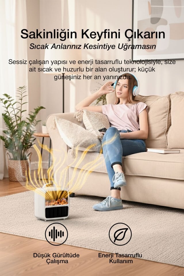 2000W 3D Alev Efektli Mini Elektrikli Isıtıcı Beyaz