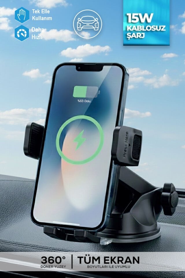 15W Kablosuz Şarj Destekli Sensörlü Araç Telefon Tutucu
