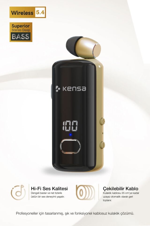 Makaralı Bluetooth Kulaklık Gold