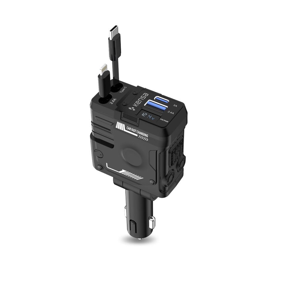 Geri Çekilebilir Kablolu 70W Araç Hızlı Şarj Cihazı Siyah