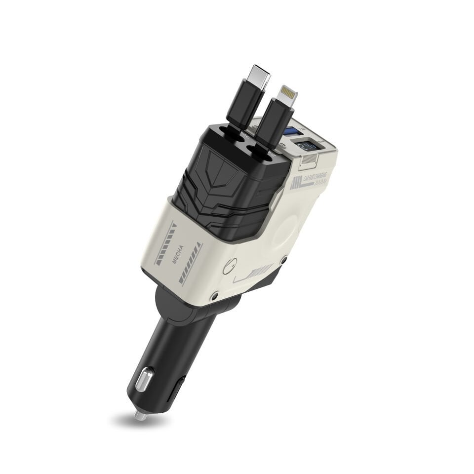 Geri Çekilebilir Kablolu 70W Araç Hızlı Şarj Cihazı Beyaz