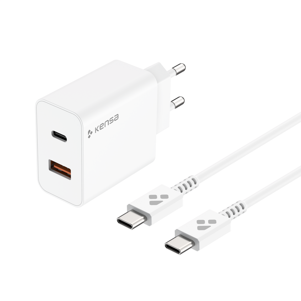 Çift Çıkışlı 35W Hızlı Şarj Seti (USB-C + USB-A) Beyaz