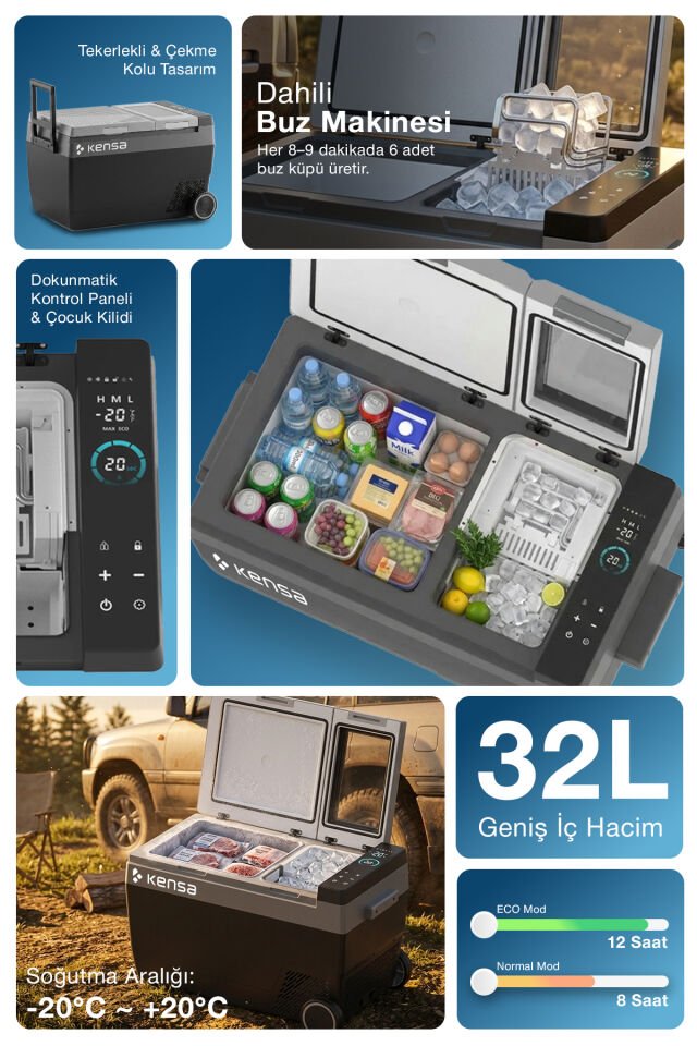 32L Buz Üreten Çift Bölmeli Araç Buzdolabı