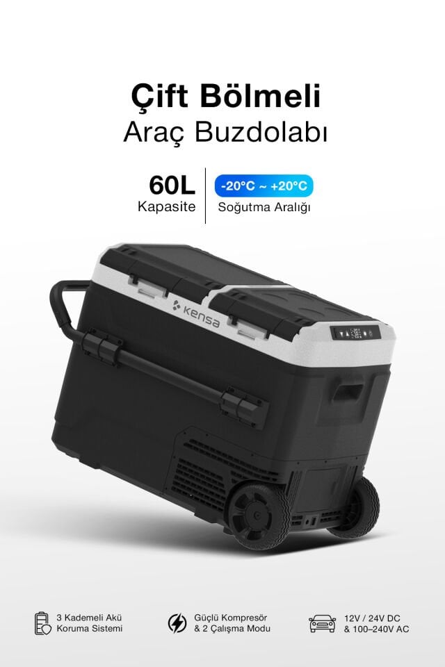 60 Litre Çift Bölmeli Taşınabilir Araç Buzdolabı