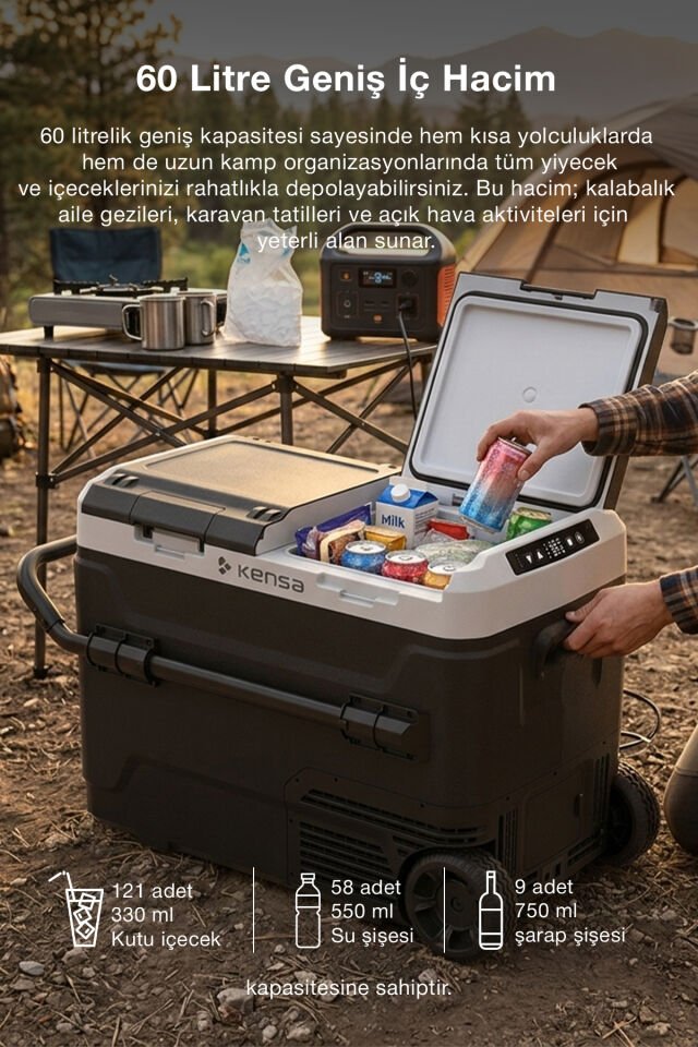 60 Litre Çift Bölmeli Taşınabilir Araç Buzdolabı