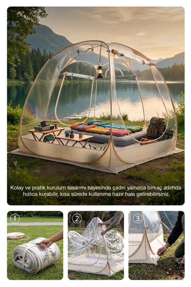 3-4 Kişilik Panoramik Şeffaf Kamp Çadırı