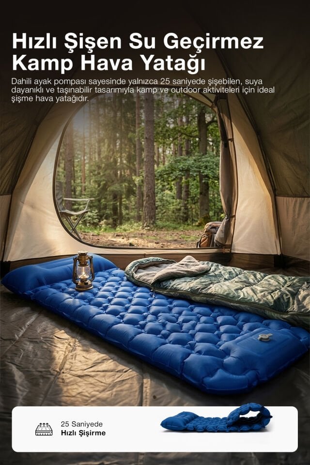 Kendinden Yastıklı Şişirilebilir Kamp ve Uyku Matı Mavi