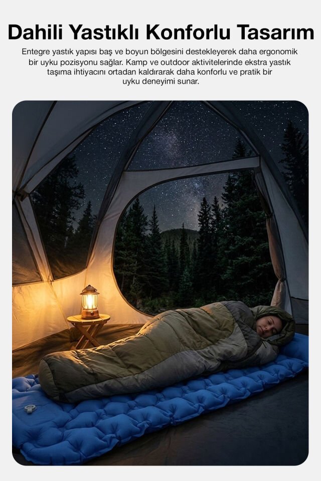 Kendinden Yastıklı Şişirilebilir Kamp ve Uyku Matı Mavi