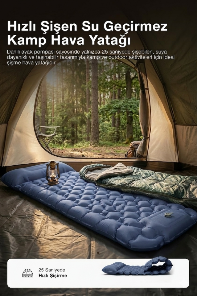Kendinden Yastıklı Şişirilebilir Kamp ve Uyku Matı Lacivert