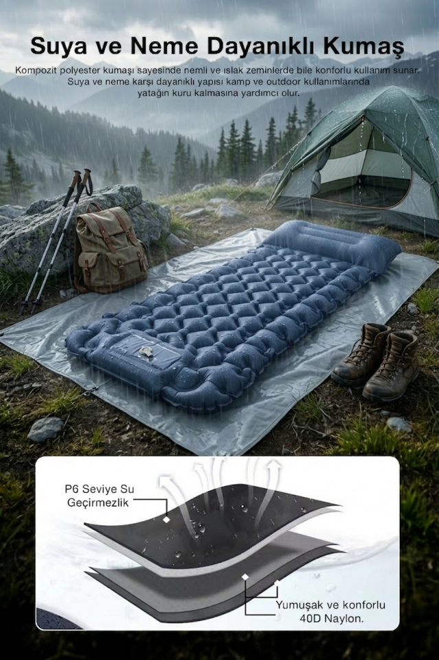 Kendinden Yastıklı Şişirilebilir Kamp ve Uyku Matı Lacivert