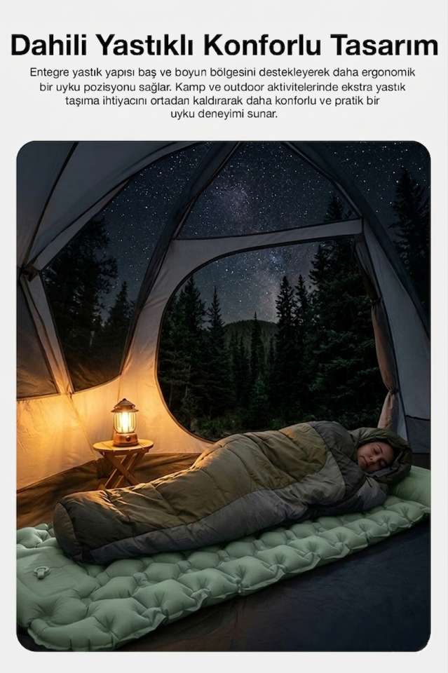 Kendinden Yastıklı Şişirilebilir Kamp ve Uyku Matı Haki
