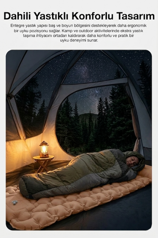 Kendinden Yastıklı Şişirilebilir Kamp ve Uyku Matı Açık Kahve