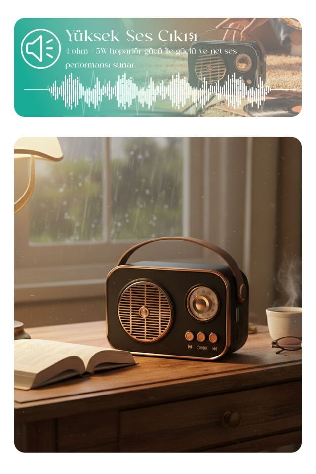 Taşınabilir FM/AM/SW Bluetooth Nostaljik Speaker Siyah