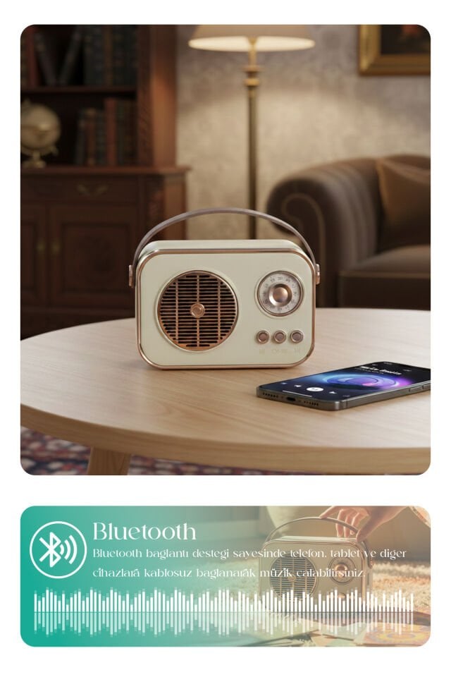 Taşınabilir FM/AM/SW Bluetooth Nostaljik Speaker Beyaz