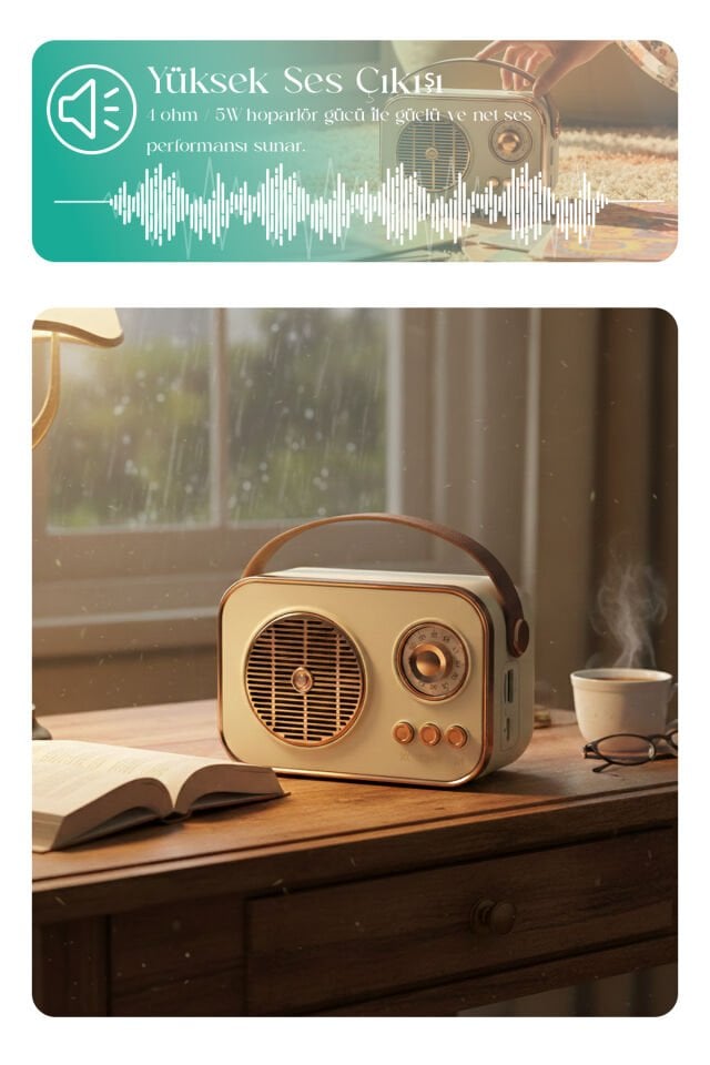 Taşınabilir FM/AM/SW Bluetooth Nostaljik Speaker Beyaz