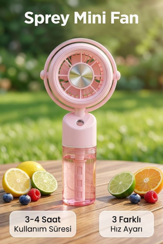 Taşınabilir Püskürtmeli Mini Vantilatör pembe