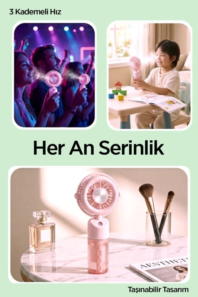 Taşınabilir Püskürtmeli Mini Vantilatör pembe