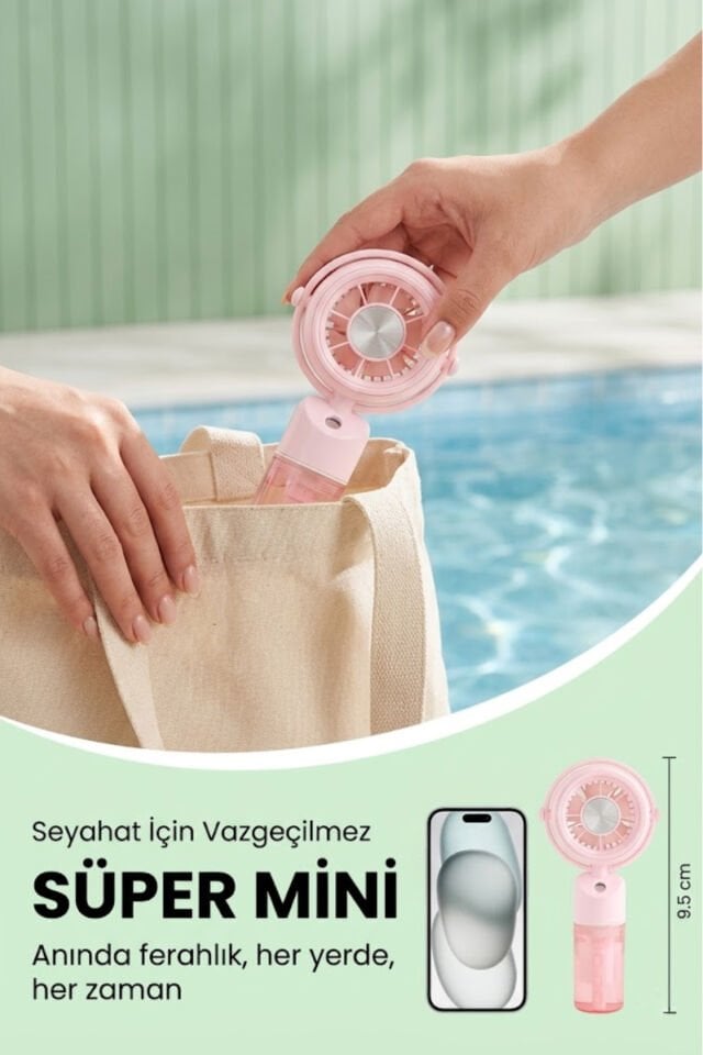 Taşınabilir Püskürtmeli Mini Vantilatör pembe