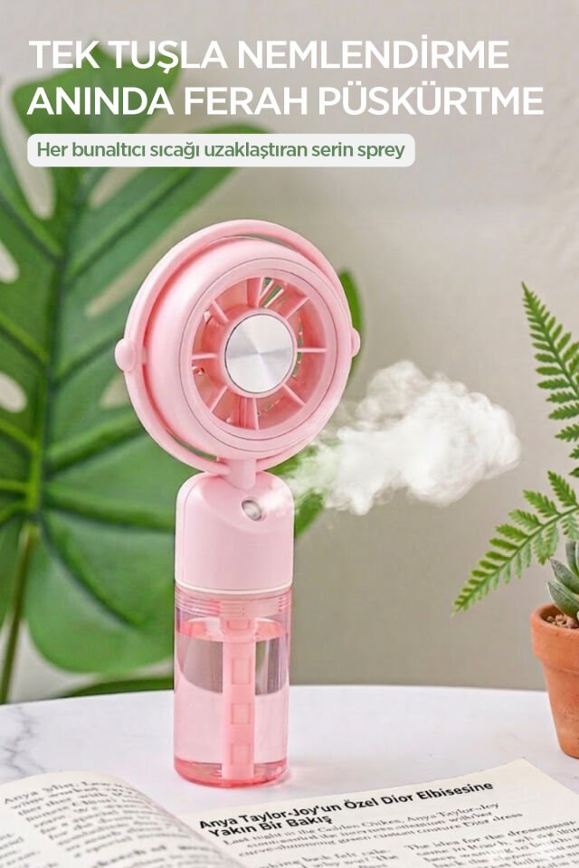 Taşınabilir Püskürtmeli Mini Vantilatör pembe